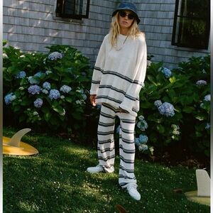 NEW Free People Mariner Knit Stripe Pants & Sweater Set, Sz XL